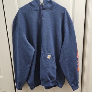 Carhartt Blue Hoodie with Orange Sleeve Detail